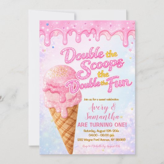 Glitter Double the Scoops Birthday Pastel Sparkle Kaart (Voorkant)