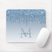 Glitter Drift Blue Sparkle Monogram Elegant Script Muismat (Met muis)