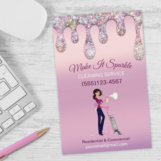 Glitter Drift Cartoon Maid Cleaning Service Flyer