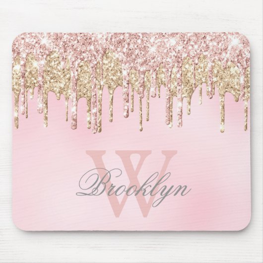 Glitter Drift Girly Blush Pink Gold Monogram Muismat (Voorkant)