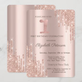 Glitter Drift Roos Gold 1e verjaardag Kaart (Voorkant / Achterkant)