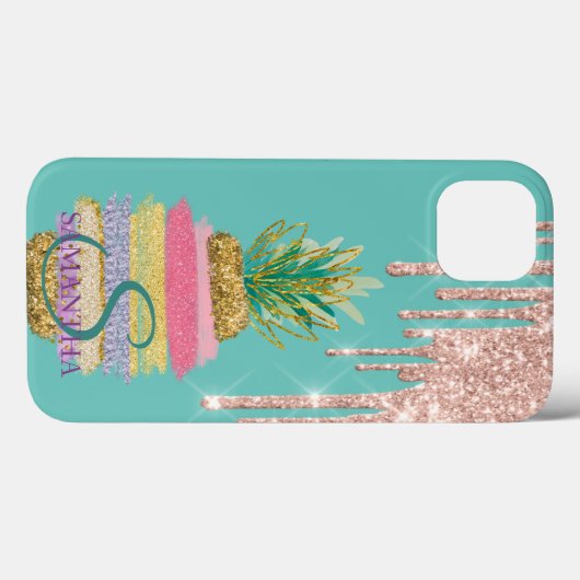 Glitter Drift Striped Pineapple Mint Green Case-Mate iPhone Case (Achterkant (horizontaal))