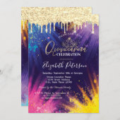 Glitter Drift Waterverf Splash Quinceañera Kaart (Voorkant / Achterkant)