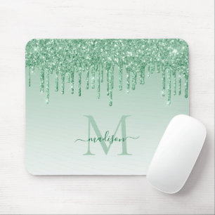 Glitter Drijft Mint Green Sparkle Monogram Elegant Muismat