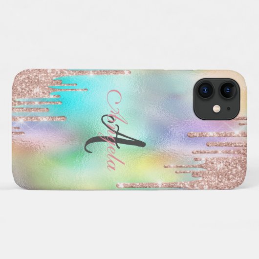 Glitter Drijft Roos Gold, monogram holografisch Case-Mate iPhone Case (Achterkant (horizontaal))