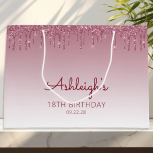 Glitter Drip 18th Birthday Burgundy Groot Cadeauzakje