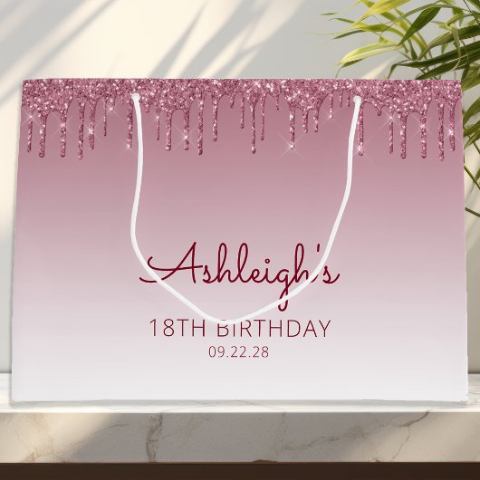 Glitter Drip 18th Birthday Burgundy Groot Cadeauzakje