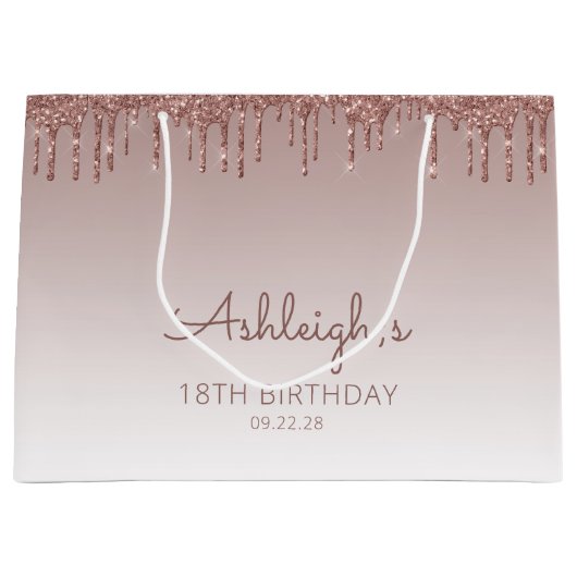 Glitter Drip 18th Birthday Roos Gold Groot Cadeauzakje (Voorkant)