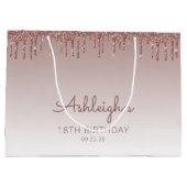 Glitter Drip 18th Birthday Roos Gold Groot Cadeauzakje (Achterkant)