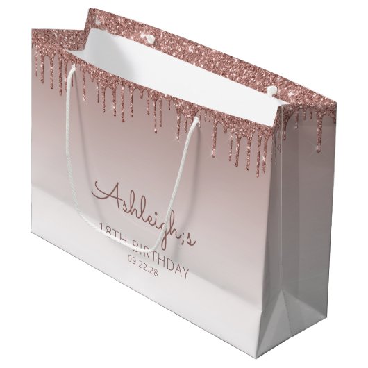 Glitter Drip 18th Birthday Roos Gold Groot Cadeauzakje (Voorkant Gekanteld)