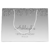 Glitter Drip 18th Birthday Silver Groot Cadeauzakje (Voorkant)