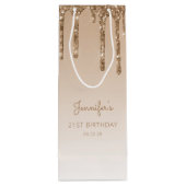 Glitter Drip 21st Birthday Gold Wijn Cadeautas (Achterkant)
