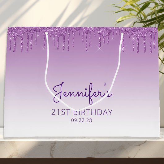 Glitter Drip 21st Birthday Paars Groot Cadeauzakje