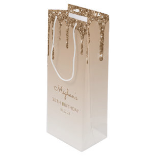 Glitter Drip 30e Verjaardag Goud Wijn Cadeautas