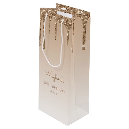 Glitter Drip 30th Birthday Gold Wijn Cadeautas (Voorkant Gekanteld)