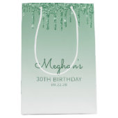 Glitter Drip 30th Birthday Green Medium Cadeauzakje (Voorkant)