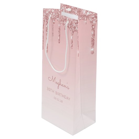 Glitter Drip 30th Birthday Pink Wijn Cadeautas (Voorkant Gekanteld)