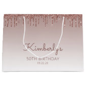 Glitter Drip 50th Birthday Roos Gold Groot Cadeauzakje (Voorkant)