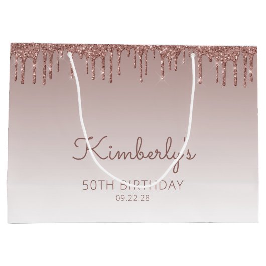 Glitter Drip 50th Birthday Roos Gold Groot Cadeauzakje (Achterkant)