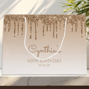 Glitter Drip 60th Birthday Gold Groot Cadeauzakje