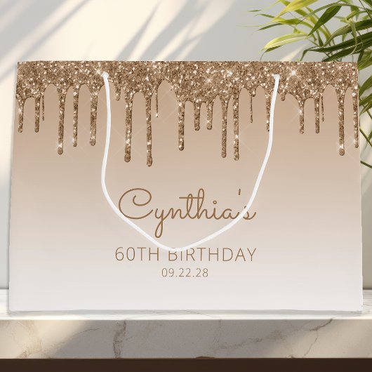 Glitter Drip 60th Birthday Gold Groot Cadeauzakje