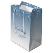 Glitter Drip 90th Birthday Blue Medium Gift Bag Cadeauzakje (Achterkant Gekanteld)