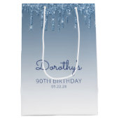 Glitter Drip 90th Birthday Blue Medium Gift Bag Medium Cadeauzakje (Achterkant)