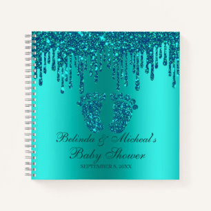 Glitter Drip Blauwgroen Feet Baby shower Guestbook Notitieboek