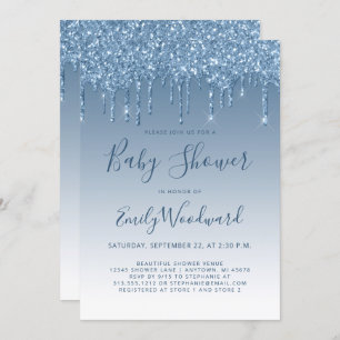Glitter Drip Blue Baby shower Invitation