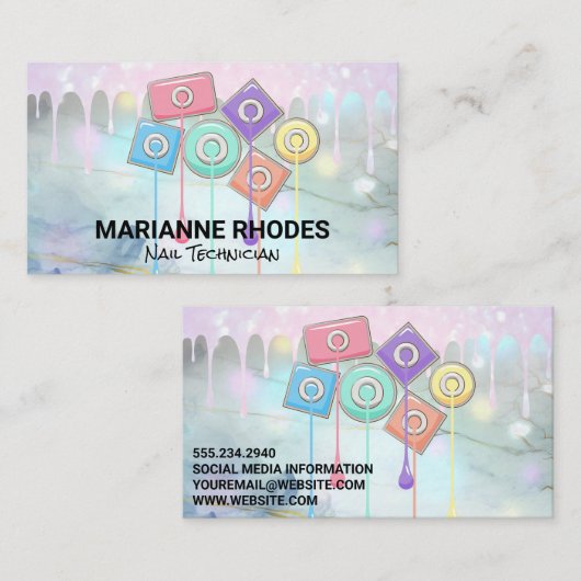 Glitter Drip Bokeh | Nail-Poolse flessen Visitekaartje (Voorkant / Achterkant)