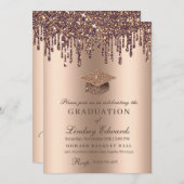 Glitter Drip Bronze Gold Afstuderen Kaart (Voorkant / Achterkant)