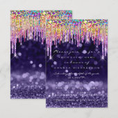 Glitter Drip Bruiloft Verjaardagsfeestje Paars Reg Kaart (Voorkant / Achterkant)