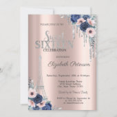 Glitter Drip, Eiffel Tower Blue Rozen Sweet 16 Kaart (Voorkant)