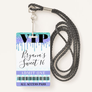 Glitter Drip Mermaid Blauwgroen Paars Sweet 16 VIP Badge