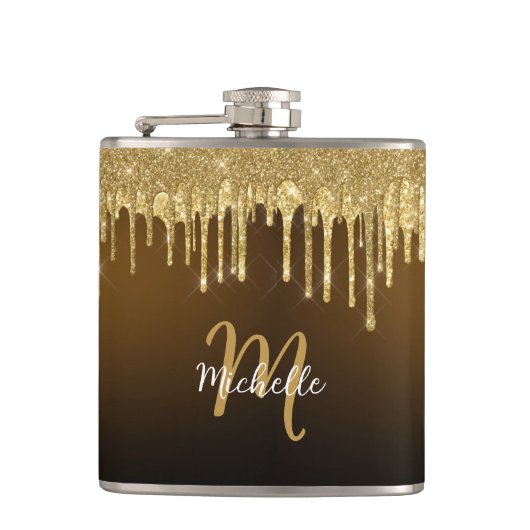 Glitter Drip Monogram Sparkle Cute Girly Heupfles (Voorkant)