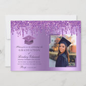 Glitter Drip Paars Afstuderen Fotouitnodiging Kaart (Voorkant)