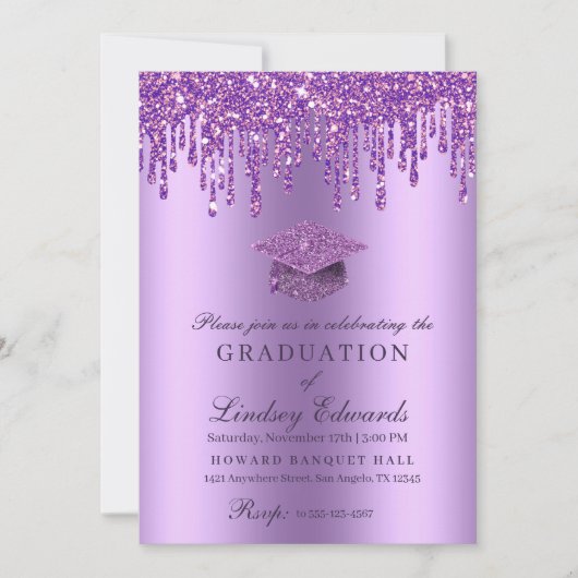 Glitter Drip Paars Afstuderen Kaart (Voorkant)