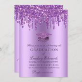 Glitter Drip Paars Afstuderen Kaart (Voorkant / Achterkant)