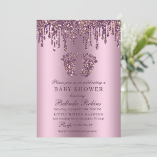 Glitter Drip Paars Baby Feet Baby shower Kaart