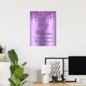 Glitter Drip Paars Feet Baby shower Welkomstteken Poster (Thuiskantoor)