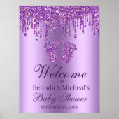 Glitter Drip Paars Feet Baby shower Welkomstteken Poster (Voorkant)