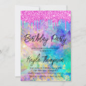 Glitter Drip Rainbow Birthday Party Invitation Kaart (Voorkant)