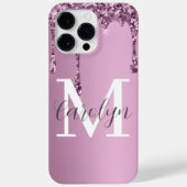 Glitter Drip Roos Blush Girly Pink Monogram Naam Case-Mate iPhone Case (Achterkant)