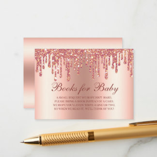 Glitter Drip Roos Gold Baby shower Boeken voor Bab Informatiekaartje