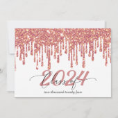 Glitter Drip Roos Goud & Wit Afstuderen Foto Kaart (Achterkant)