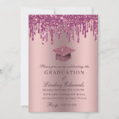 Glitter Drip Roos Roze Afstuderen Kaart (Voorkant)