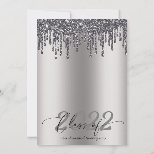 Glitter Drip Silver Afstuderen Kaart (Achterkant)