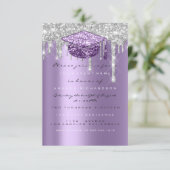 Glitter Drip Silver Paars Grey Afstuderen Kaart (Staand voorkant)