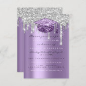 Glitter Drip Silver Paars Grey Afstuderen Kaart (Voorkant / Achterkant)