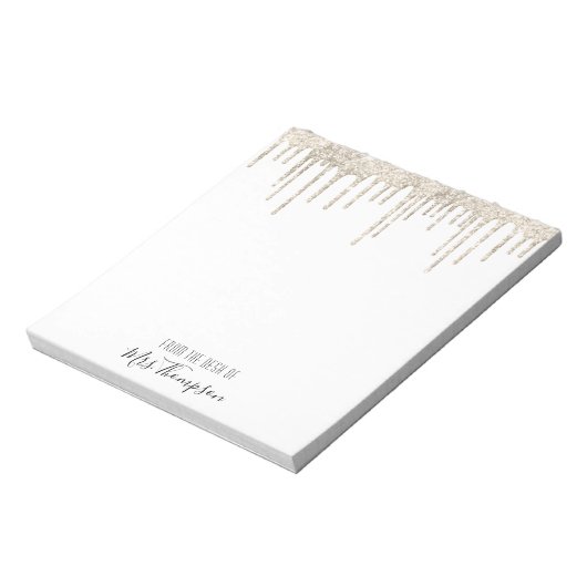 Glitter Drippings Gold White Name Script Glam Notitieblok (Gedraaid)